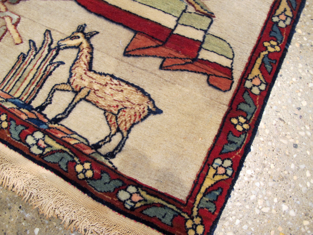 Antique Persian Dabir Kashan Pictorial Rug, No.23598 - Gsblank