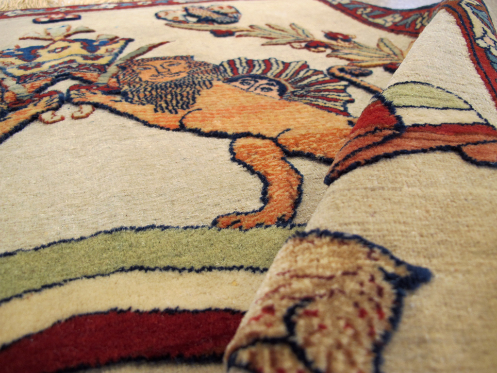 Antique Persian Dabir Kashan Pictorial Rug, No.23598 - Gsblank