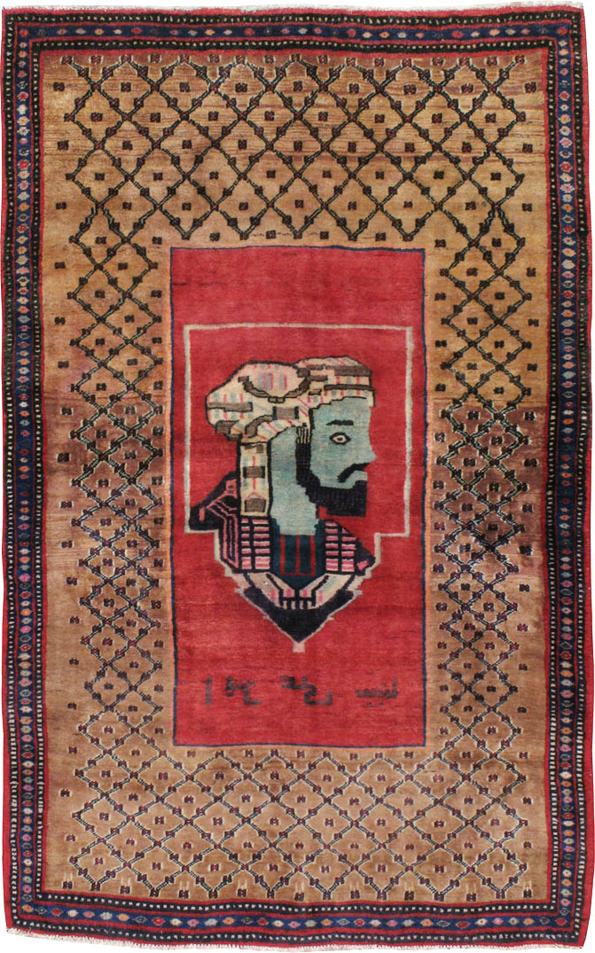 Vintage Persian Hamadan Pictorial Rug, No.23635 - Gsblank