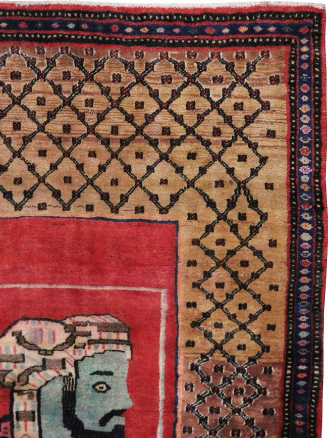 Vintage Persian Hamadan Pictorial Rug, No.23635 - Gsblank