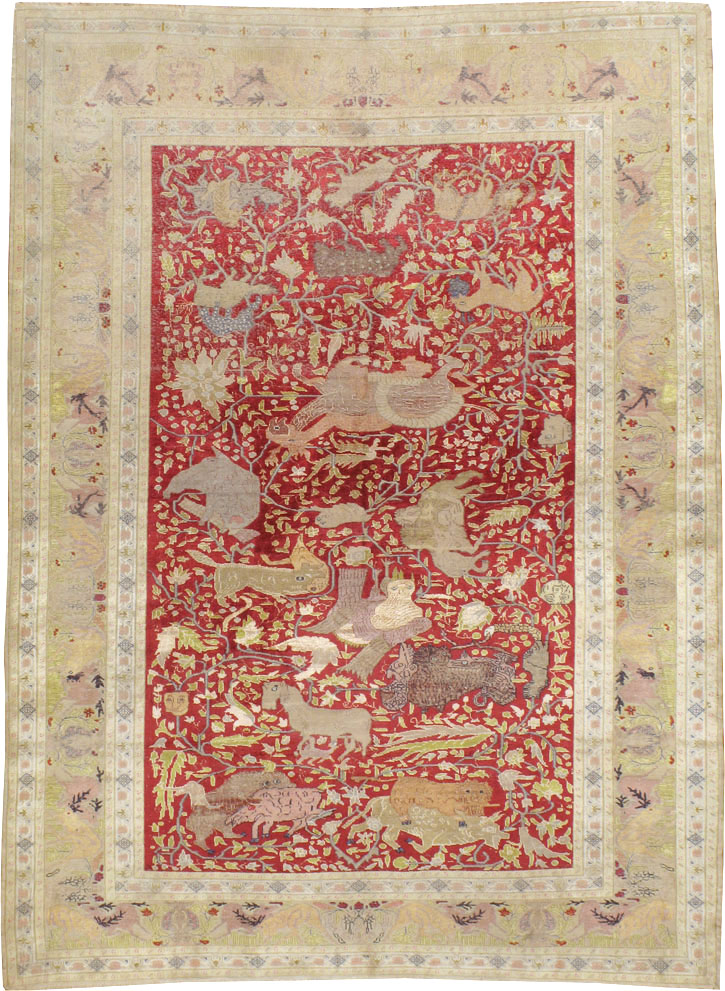 Antique Turkish Silk Kayseri Pictoral Rug, No.23691 - Gsblank