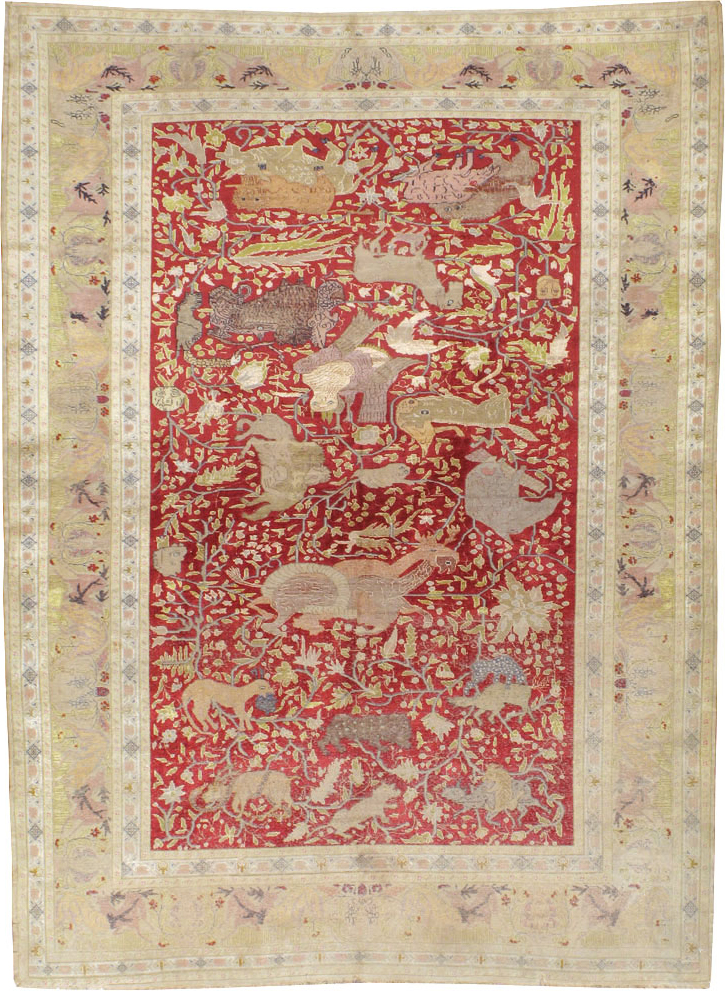 Antique Turkish Silk Kayseri Pictoral Rug, No.23691 - Gsblank