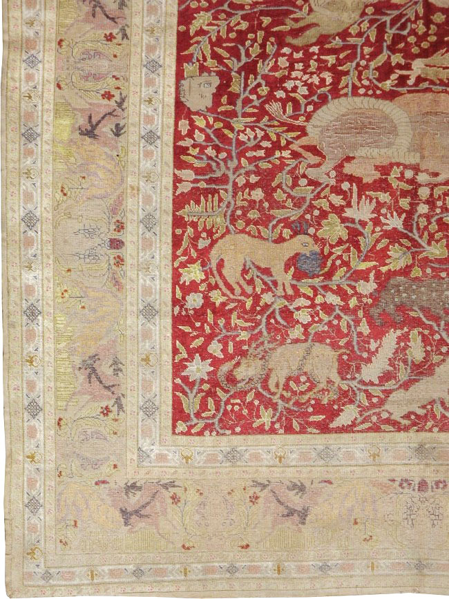 Antique Turkish Silk Kayseri Pictoral Rug, No.23691 - Gsblank