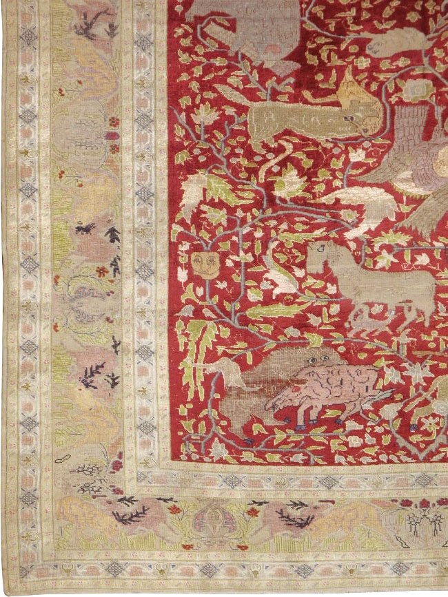 Antique Turkish Silk Kayseri Pictoral Rug, No.23691 - Gsblank