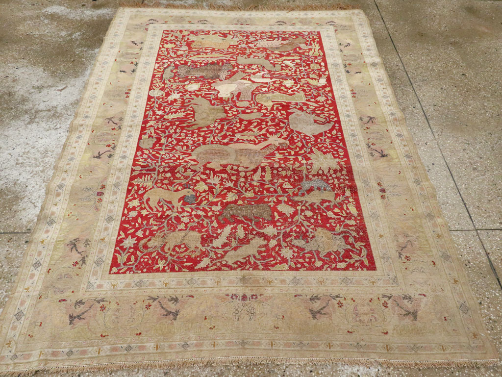 Antique Turkish Silk Kayseri Pictoral Rug, No.23691 - Gsblank