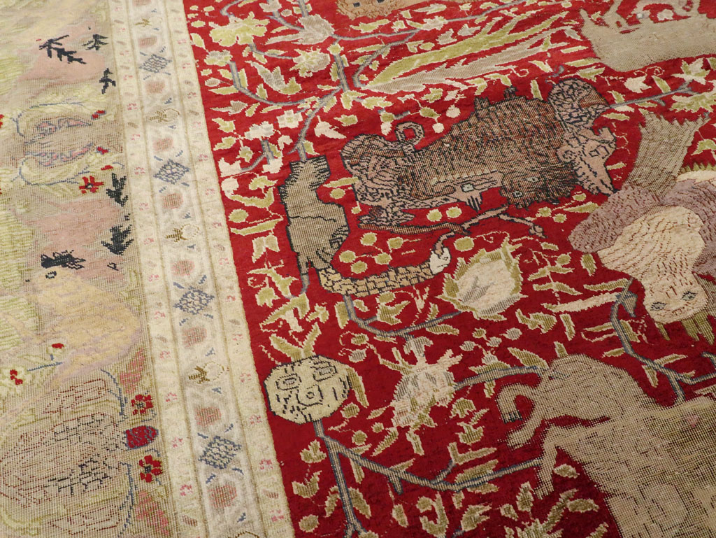 Antique Turkish Silk Kayseri Pictoral Rug, No.23691 - Gsblank