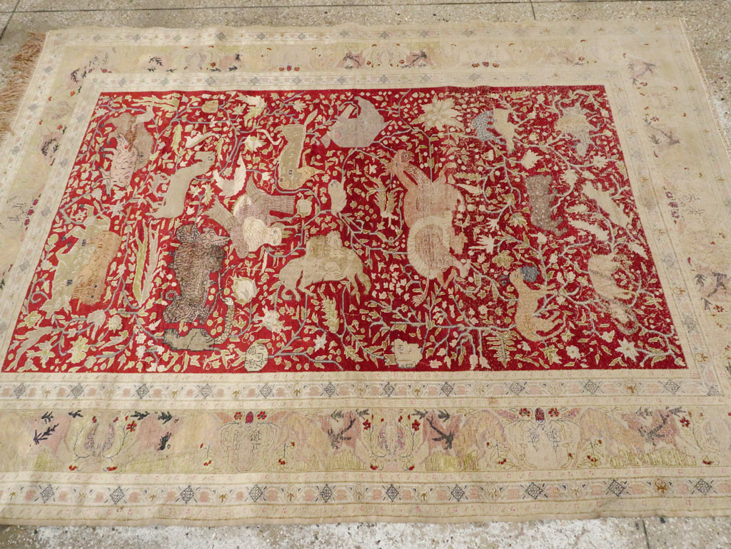 Antique Turkish Silk Kayseri Pictoral Rug, No.23691 - Gsblank