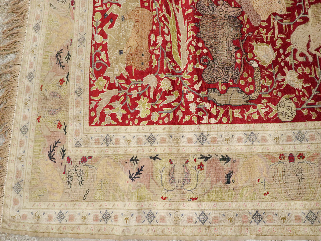 Antique Turkish Silk Kayseri Pictoral Rug, No.23691 - Gsblank