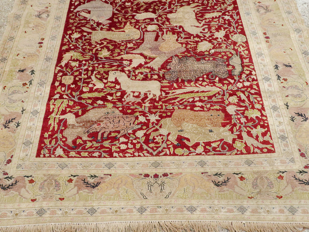 Antique Turkish Silk Kayseri Pictoral Rug, No.23691 - Gsblank