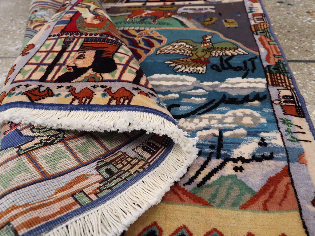 Vintage Persian Isfahan Pictorial Rug, No.23695 - Gsblank