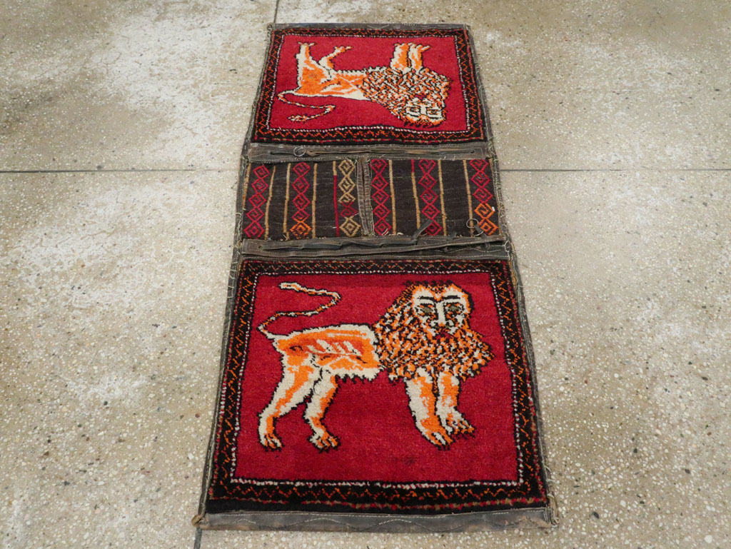 Vintage Persian Gabbeh Pictorial Saddlebag (Khorjin), No.23755 - Gsblank