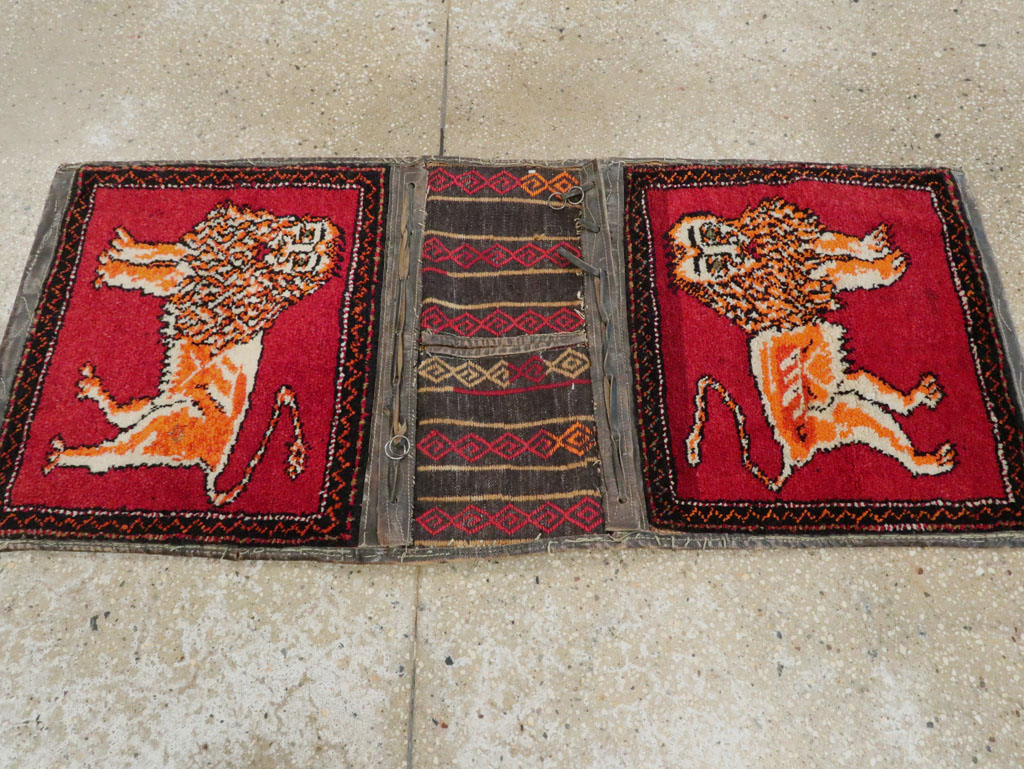 Vintage Persian Gabbeh Pictorial Saddlebag (Khorjin), No.23755 - Gsblank