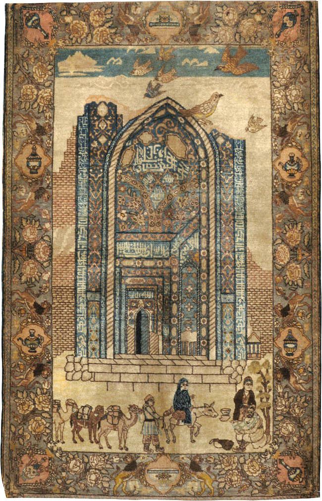 Vintage Persian Tabriz Pictorial Rug, No.23768 - Gsblank