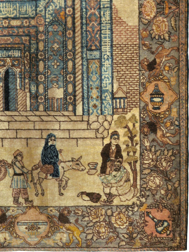 Vintage Persian Tabriz Pictorial Rug, No.23768 - Gsblank