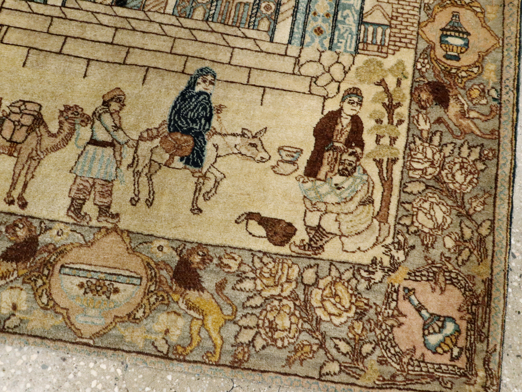 Vintage Persian Tabriz Pictorial Rug, No.23768 - Gsblank