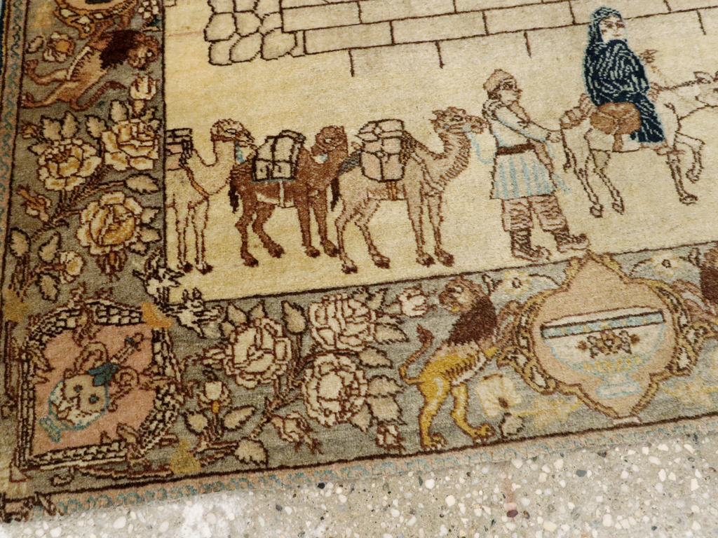 Vintage Persian Tabriz Pictorial Rug, No.23768 - Gsblank