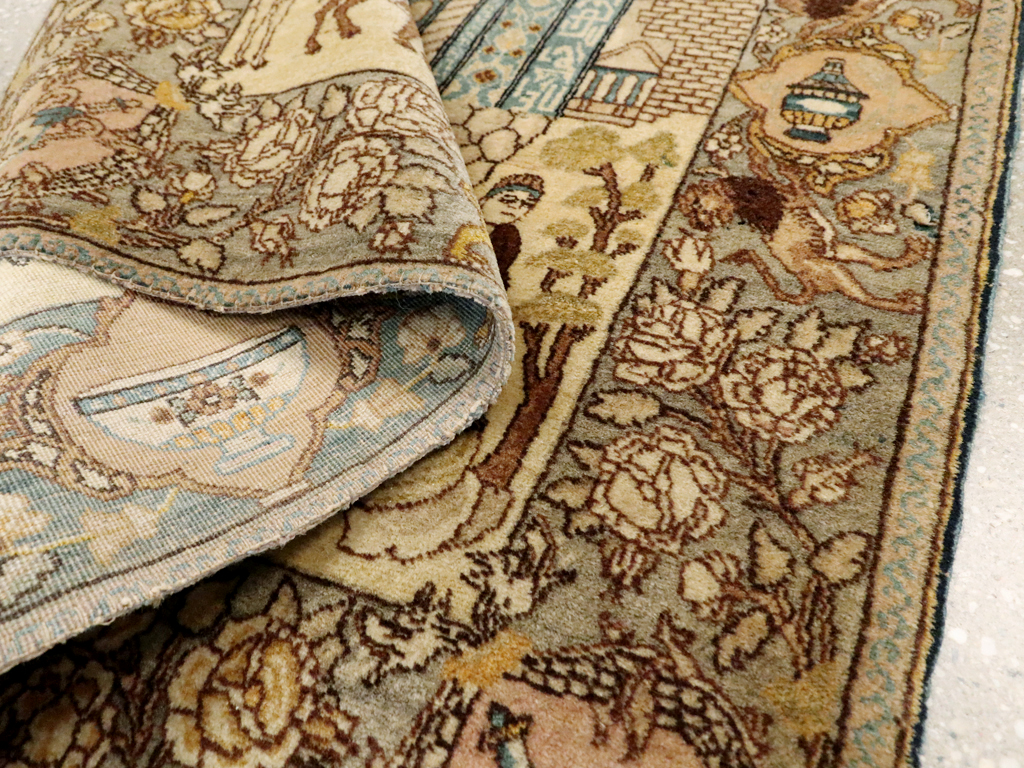 Vintage Persian Tabriz Pictorial Rug, No.23768 - Gsblank