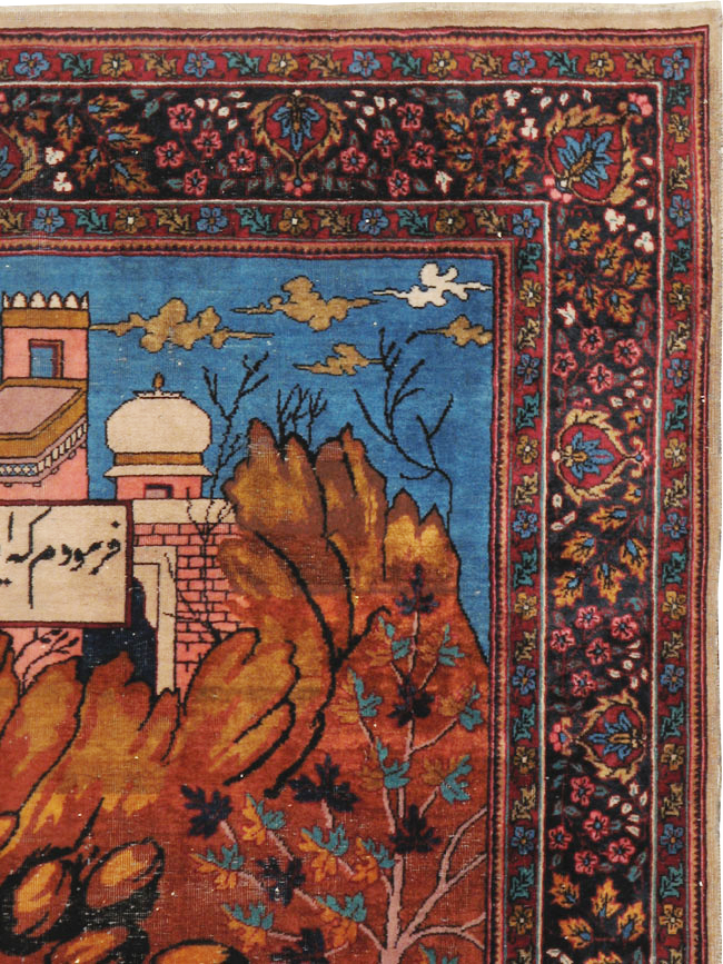 Vintage Indian Lahore Pictorial Rug, No.23797 - Gsblank