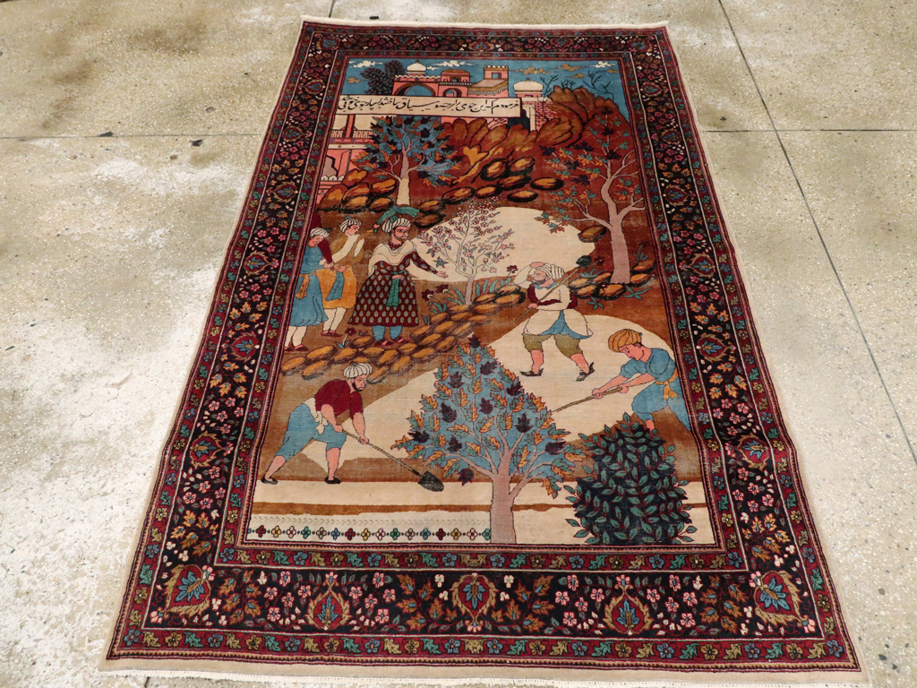 Vintage Indian Lahore Pictorial Rug, No.23797 - Gsblank