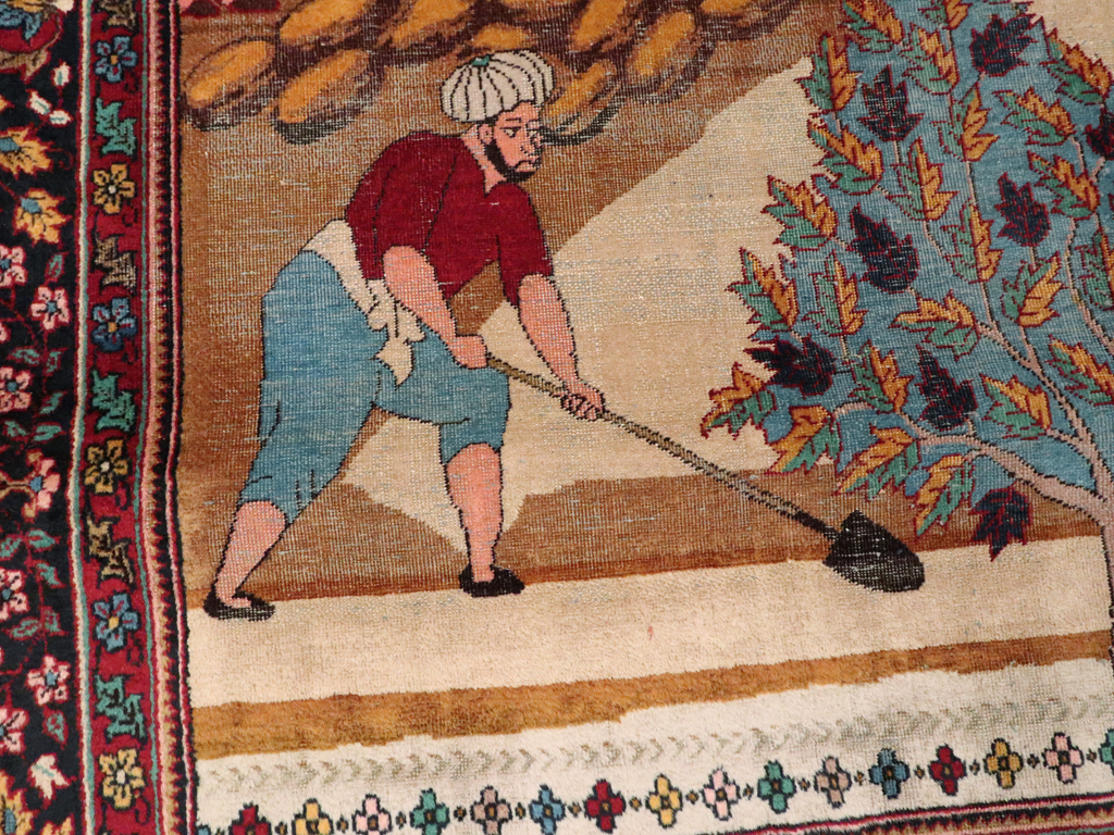 Vintage Indian Lahore Pictorial Rug, No.23797 - Gsblank