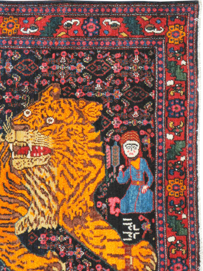 Vintage Persian Senneh Pictorial Rug, No.23836 - Gsblank