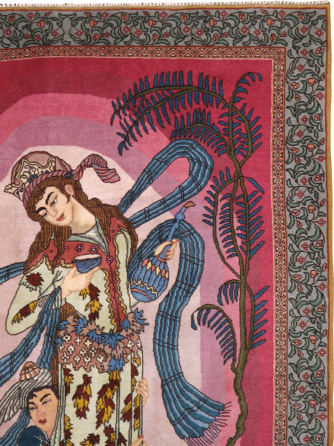 Vintage Persian Tabriz Pictorial Throw Rug, No.23847 - Gsblank