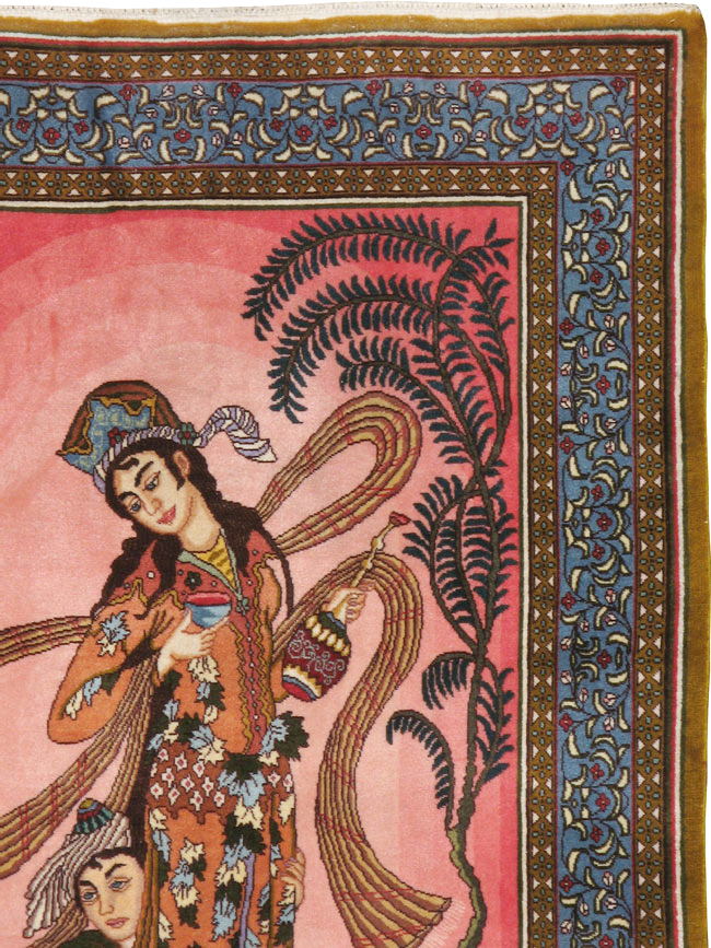 Vintage Persian Tabriz Pictorial Throw Rug, No.23848 - Gsblank