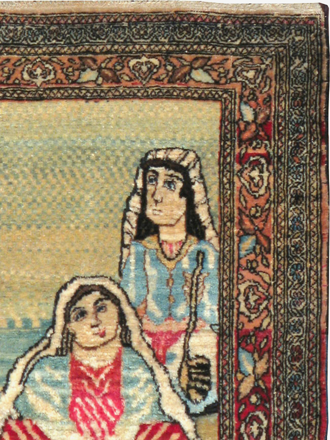 Vintage Persian Tabriz Pictorial Rug, No.23896 - Gsblank