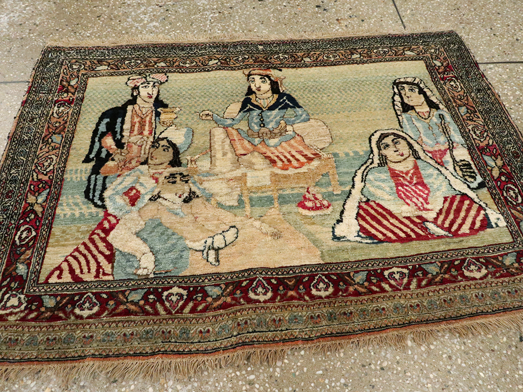 Vintage Persian Tabriz Pictorial Rug, No.23896 - Gsblank