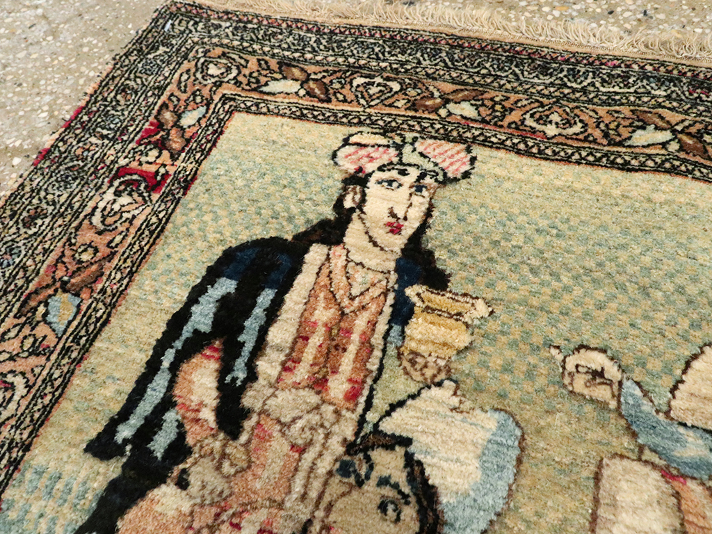 Vintage Persian Tabriz Pictorial Rug, No.23896 - Gsblank