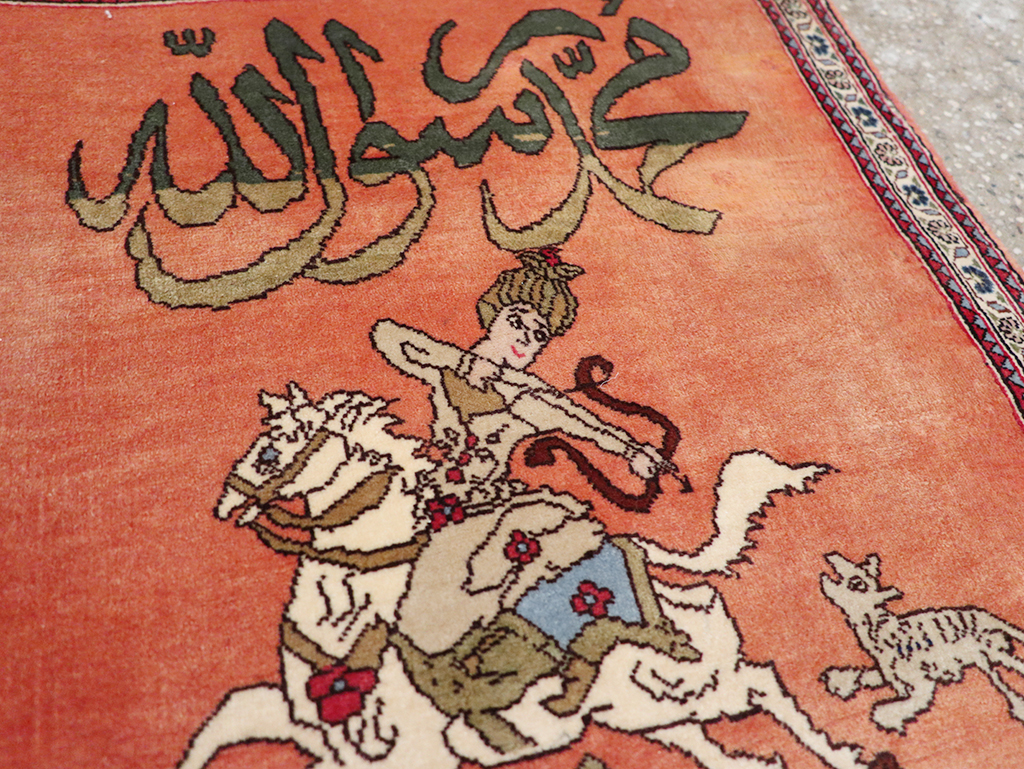 Vintage Persian Tabriz Pictorial Throw Rug, No.23951 - Gsblank