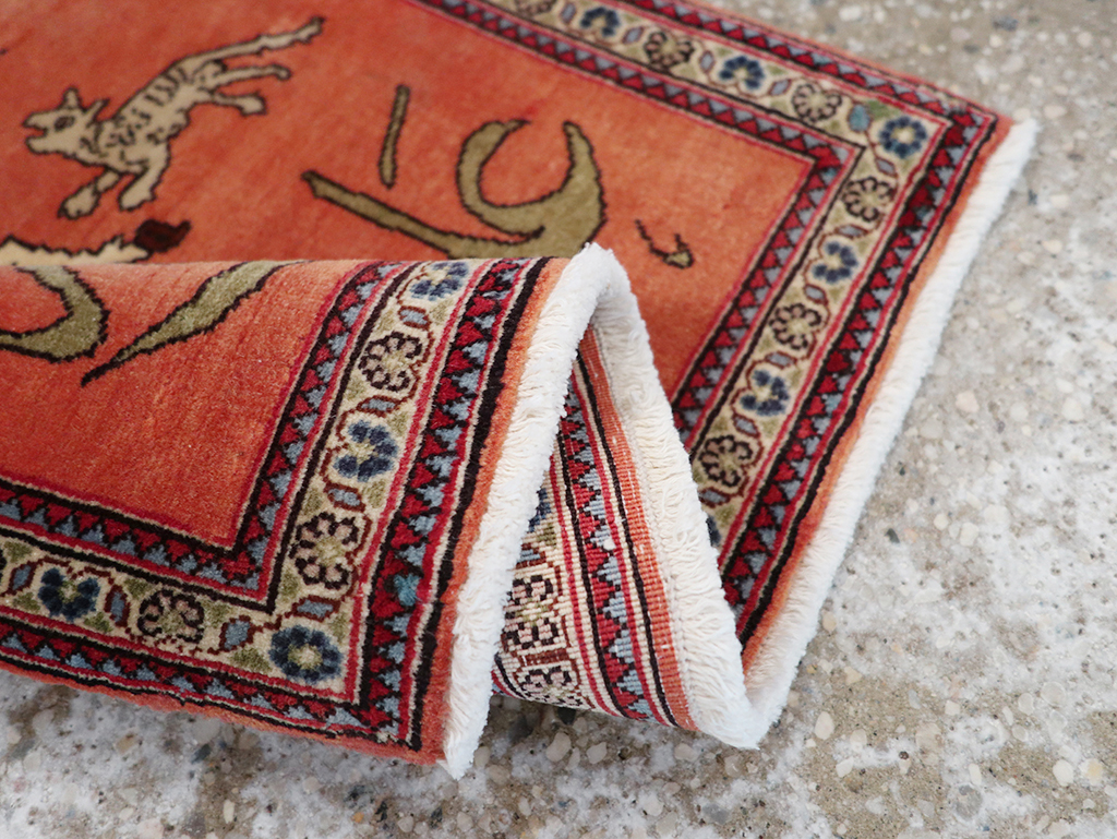 Vintage Persian Tabriz Pictorial Throw Rug, No.23951 - Gsblank