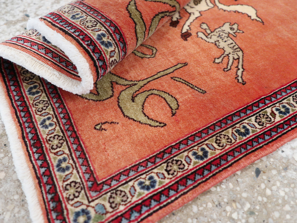 Vintage Persian Tabriz Pictorial Throw Rug, No.23951 - Gsblank