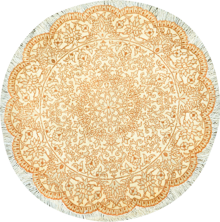 Silk Persian Quom Round Throw Rug, No.23954 - Gsblank