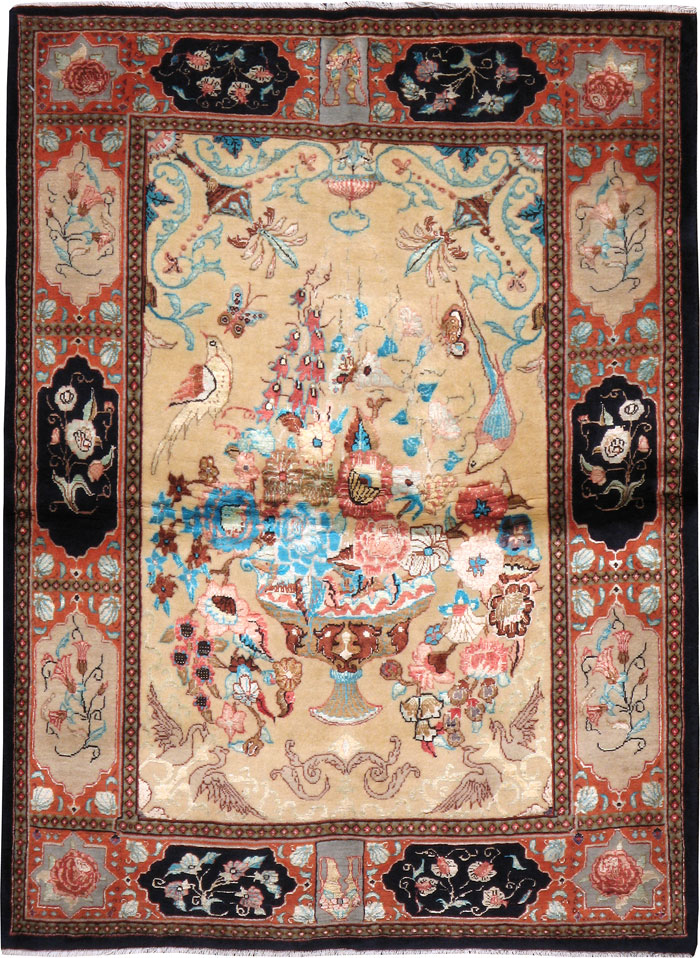Vintage Persian Quom Pictorial Rug, No.23956 - Gsblank