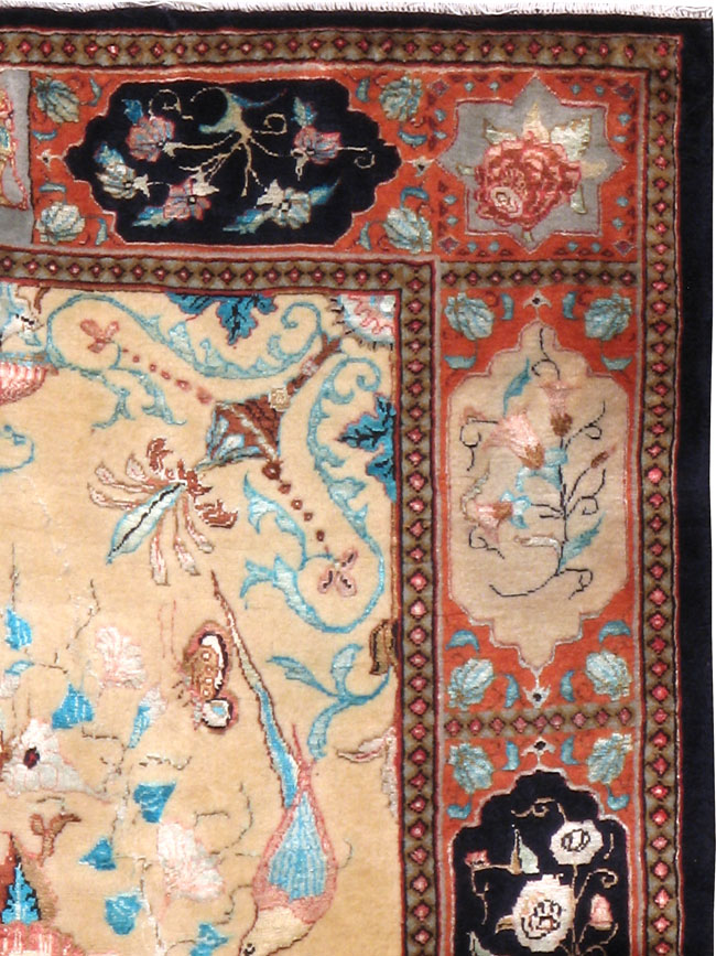 Vintage Persian Quom Pictorial Rug, No.23956 - Gsblank