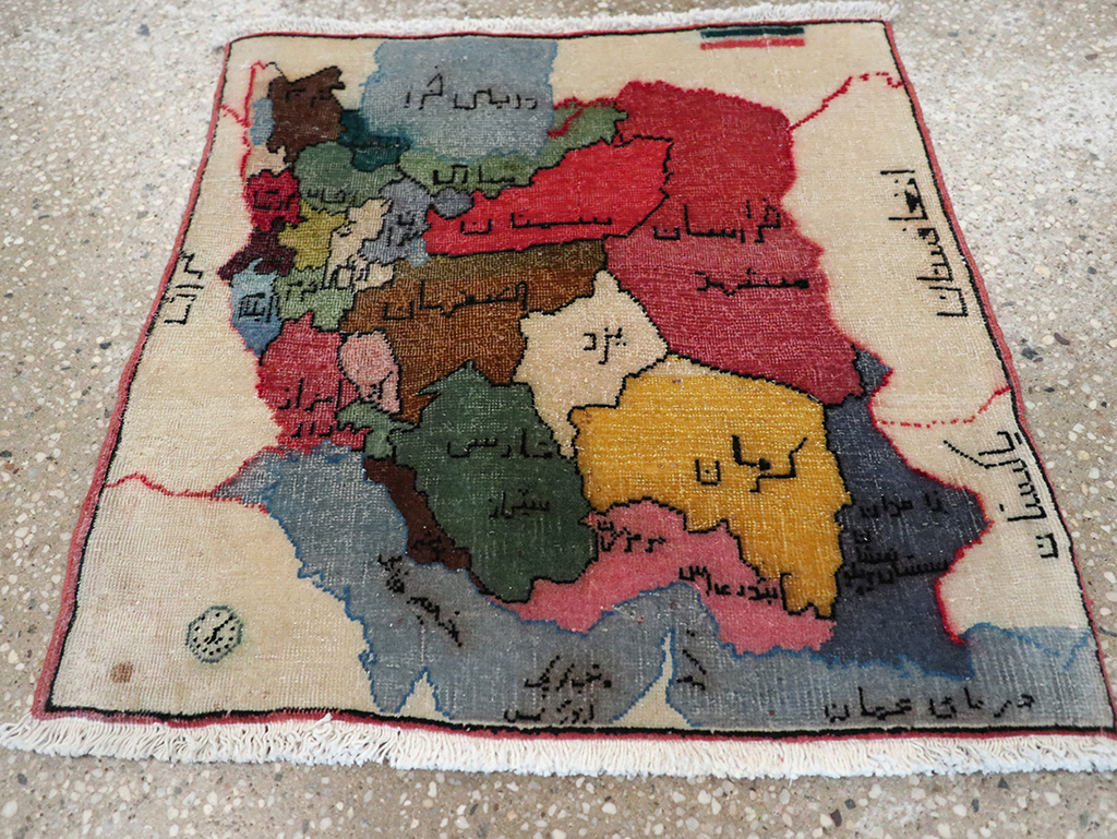 Antique Persian Tabriz Pictorial Map Rug, No.23973 - Gsblank