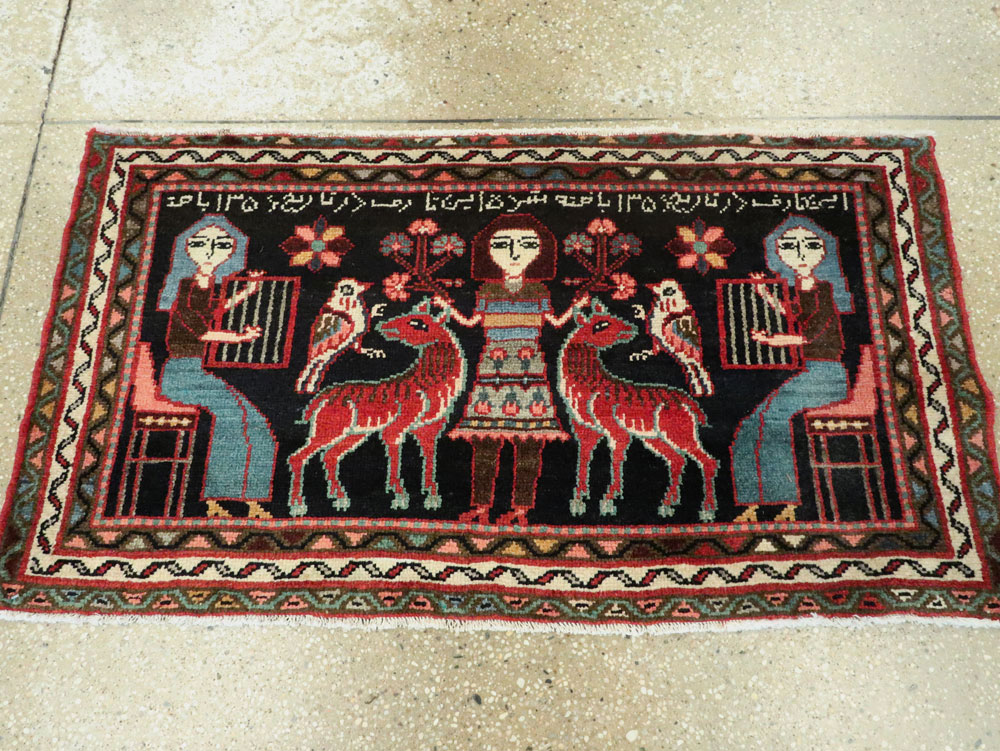Vintage Persian Hamadan  Pictorial Rug, No.23989 - Gsblank