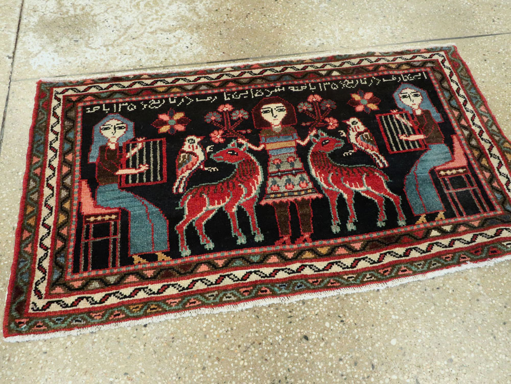 Vintage Persian Hamadan  Pictorial Rug, No.23989 - Gsblank