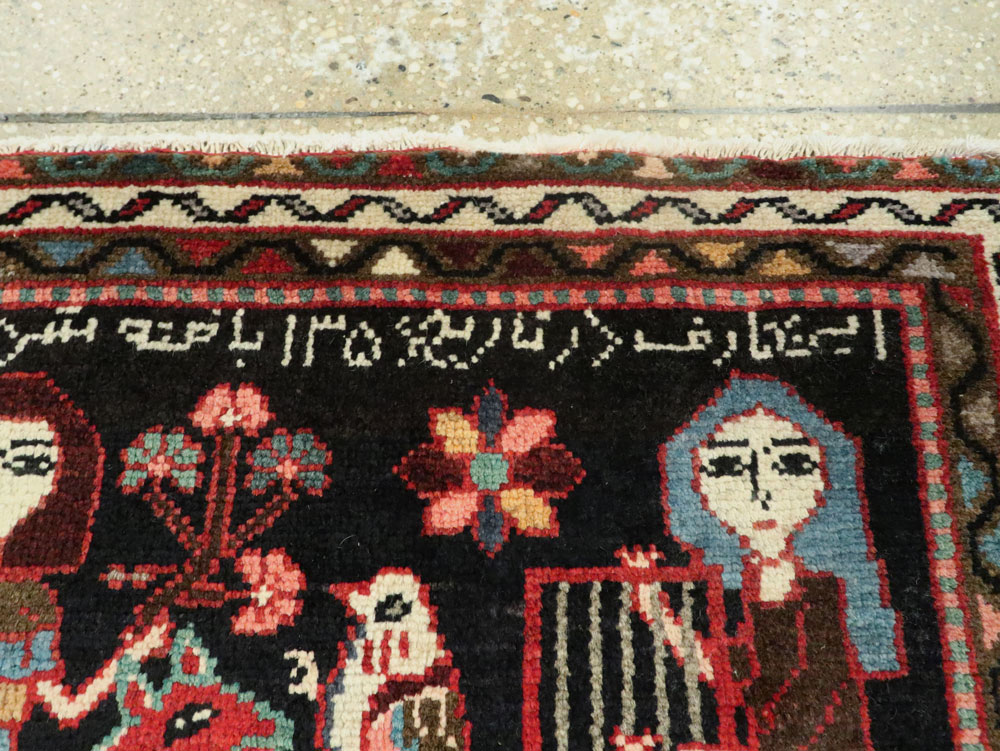 Vintage Persian Hamadan  Pictorial Rug, No.23989 - Gsblank