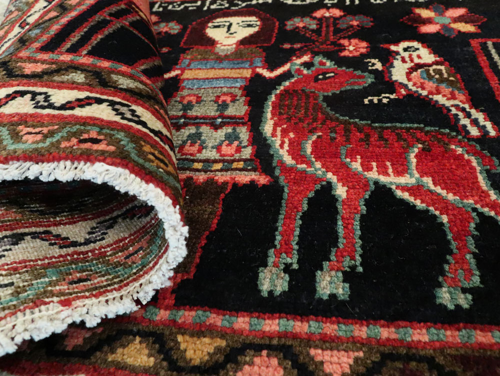 Vintage Persian Hamadan  Pictorial Rug, No.23989 - Gsblank