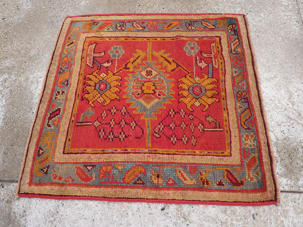 Antique Turkish Oushak Square Throw Rug, No.23999 - Gsblank