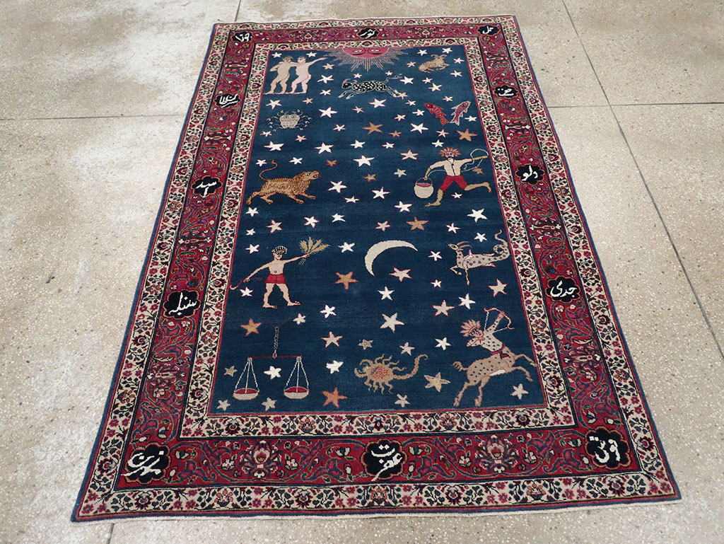 Antique Persian Mashad Pictorial Accent Rug, No.24010 - Gsblank