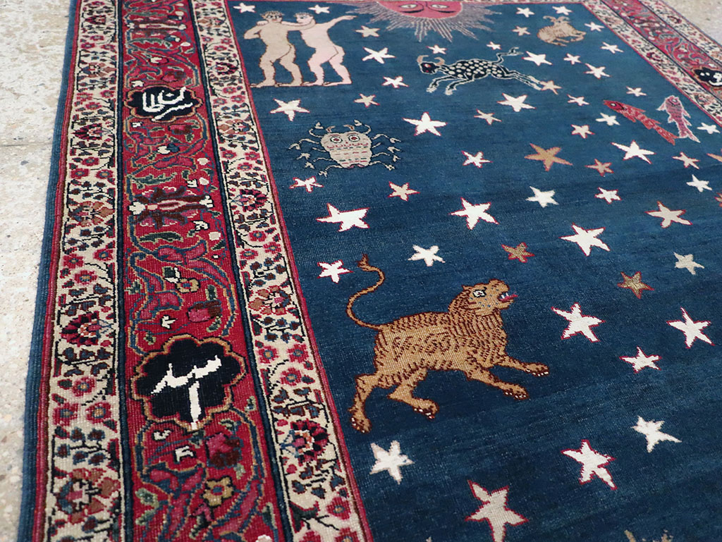 Antique Persian Mashad Pictorial Accent Rug, No.24010 - Gsblank