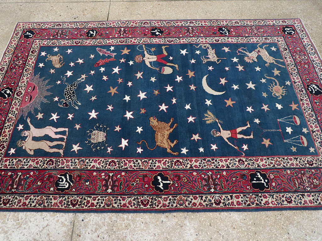 Antique Persian Mashad Pictorial Accent Rug, No.24010 - Gsblank