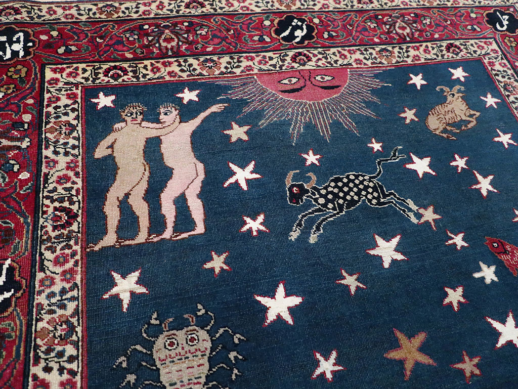 Antique Persian Mashad Pictorial Accent Rug, No.24010 - Gsblank