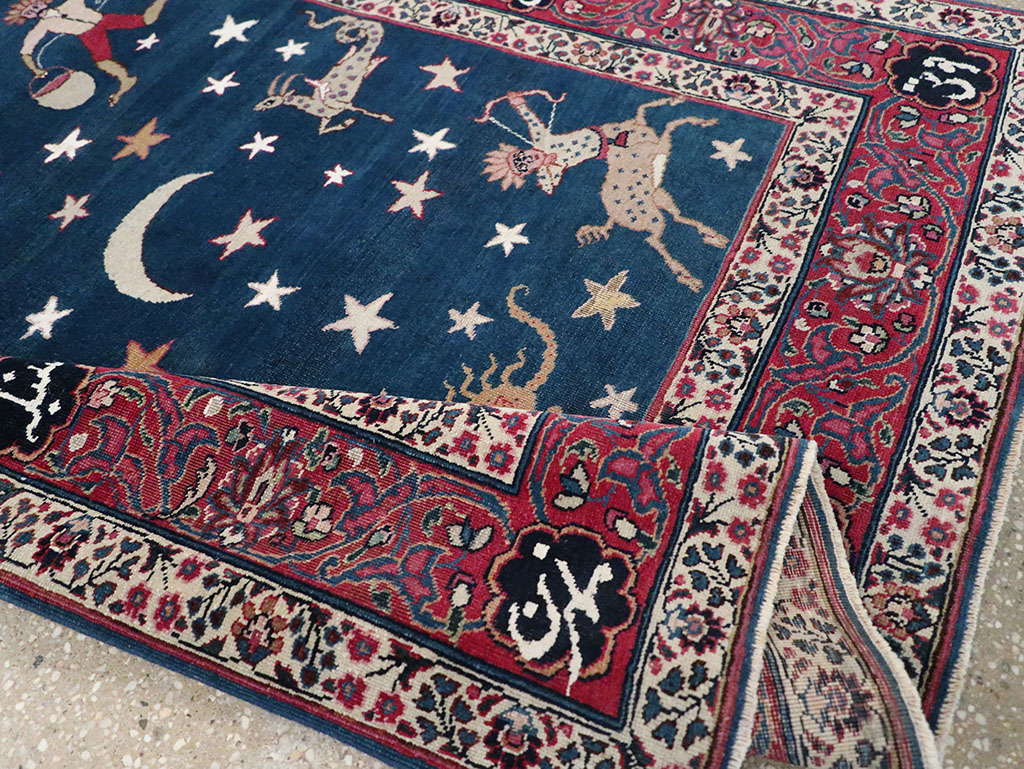 Antique Persian Mashad Pictorial Accent Rug, No.24010 - Gsblank