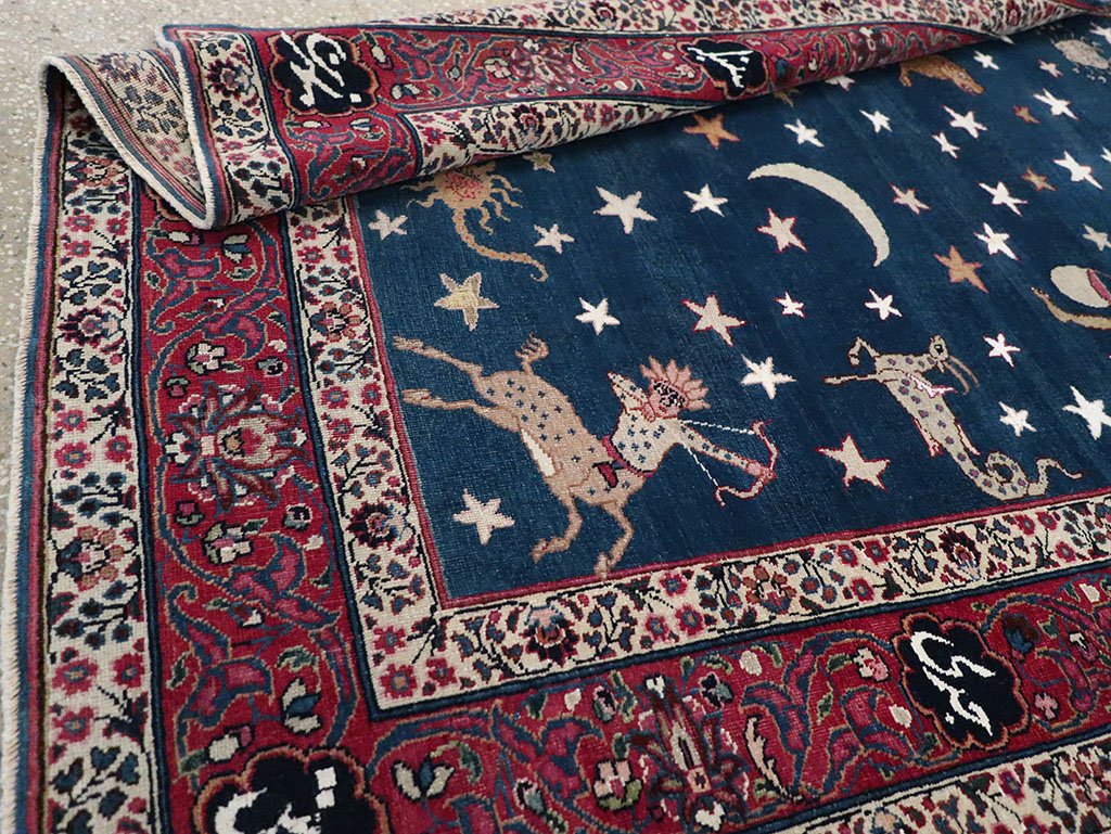 Antique Persian Mashad Pictorial Accent Rug, No.24010 - Gsblank