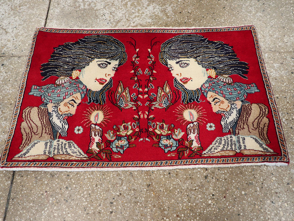 Vintage Persian Tabriz Pictorial Rug, No.24011 - Gsblank