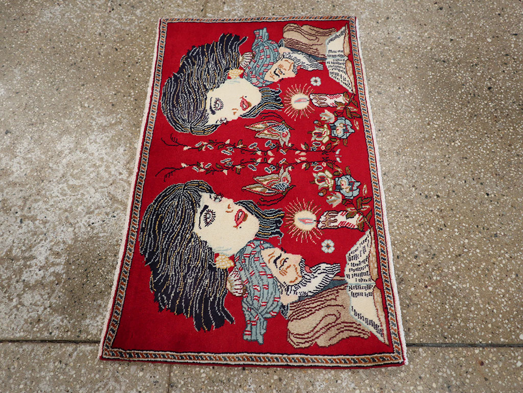 Vintage Persian Tabriz Pictorial Rug, No.24011 - Gsblank